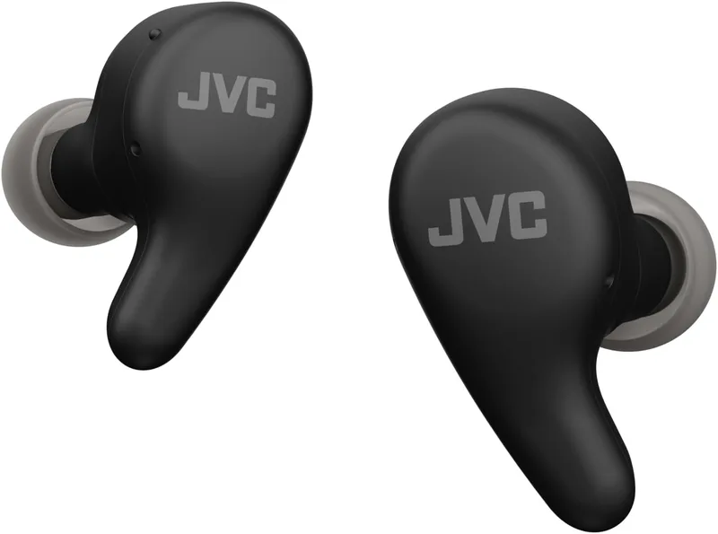JVC HA-A23T-B True Wireless Gumy Premium hörlurar med brusreducering, Bluetooth 5.4, miljöljudläge, 26 timmars batteritid och genomskinligt laddningsfodral, USB-C, svart