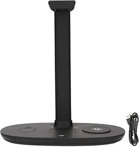 Trådlös Laddare Kompatibel, Löstagbar Design Hörlurar, Elegant Utseende 4 i 1 Trådlös Laddare med Hörlurstativ Headsethållare för Mobiltelefoner Hörlurar