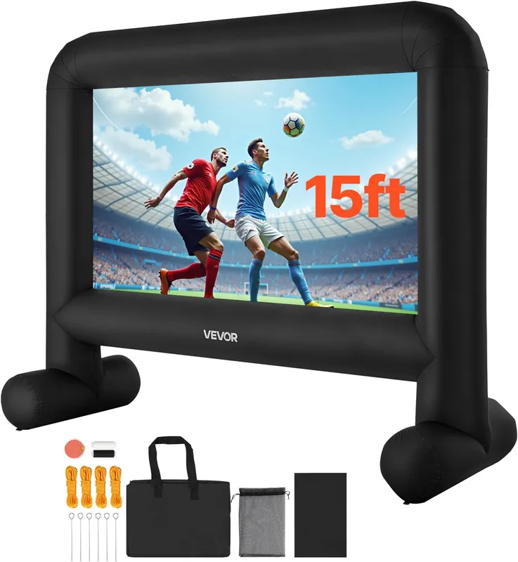 VEVOR Uppblåsbar filmskärm 3 540 x 1 300 x 2 900 mm uppblåsbar projektionsskärm tvättbar i 600D med bärbar väska, filmprojektor 16:9, för utomhusbruk,