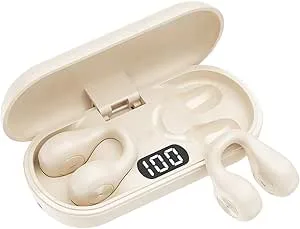 Piegricdiat Open Ear hörlurar klämma på öronsnäckor minihörlurar IPX6 vattentäta Bluetooth-öronsnäckor, Bluetooth 5.3 öronklämma hörlurar för löpning promenader, träning – beige