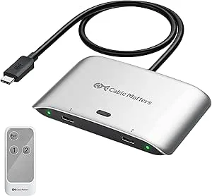 Cable Matters USB-C-switch 20Gbps för 2 datorer med 140W PD, dela 1 USB-C/Thunderbolt 4-skärm eller docka, upp till 8K@30Hz (Windows) / 4K@60Hz (macOS)