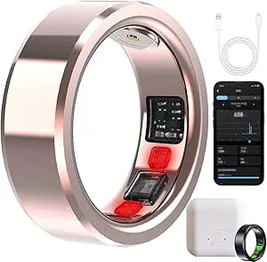 Smart fitnessring, hälsa med app, pulsmätning, sömnspårning, flera sportlägen, vattentät, kroppstemperaturövervakning, laddningsbox