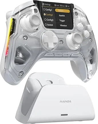 FIEHDUW NO DRIFT ManbaOne Interaktiv Skärm Spelkontroll för PC/Switch/Switch 2/iOS/Android, 1800mAh Hall Effect-kontroll med LED, Mappningsknappar, Laddningsstation (Vit)