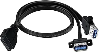 USB 3.0 frontpanel kabelförlängning med panelmonteringshål 5 Gbps moderkort 19/20 stift huvuddelare till 2 USB hona (80 cm)