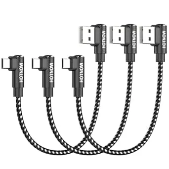 HOTNOW Kort mikro-USB 90 graders kabel 15 cm 3 stycken, högervinkel mikro-USB-kabel 5 V3 A flätad USB2.0 High Speed snabbladdningskabel för Galaxy S7 S6 S5, Tab A Tab S2, power bank