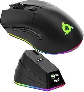 KLIM Blaze Pro uppladdningsbar trådlös spelmus med laddningsdocka RGB och LCD-skärm – ny version – sensor med hög precision och långvarigt batteri – upp till 6 000 DPI – bra PC-spelmus trådlös