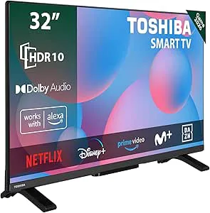 Toshiba 32WV2563DG Smart TV 32 tum med HD HDR10-upplösning, kompatibel med Alexa röstassistent, satellit-TV, Dolby Audio