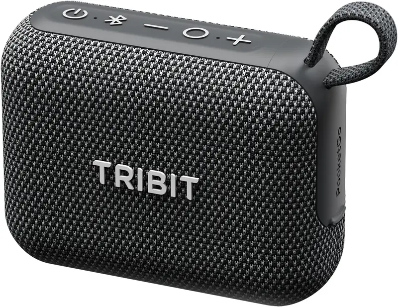 Tribit PocketGo Mini Bluetooth-högtalare, 20 timmar, IP68 vattentät, Bluetooth 6.0, kraftfullt ljud, EQ, TWS-koppling, flytande, bärbar högtalare idealisk för utomhusbruk, resor, dusch, svart
