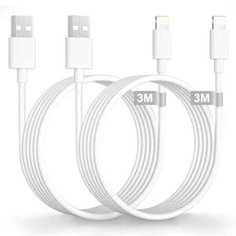 Lighting USB-kabel 3M 2Pack [MFi-certifierad], lång telefonladdarkabel kabelladdare USB häst, snabbladdning, telefonkabel för Apple 14 13 12 11 Pro Max XS XR X 8 7 6 5 SE