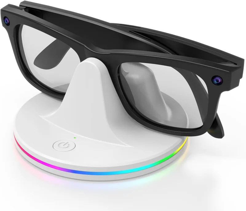 Laddningsdocka för Ray-Ban Meta Smarta glasögon med RGB-ljus, bärbar 3-i-1-station och USB-C-kabel för Wayfarer, Headliner, Skyler
