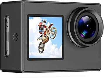Sportkamera, Dubbelskärms 4K Actionkamera 30M Vattentät Anti-Shake HD Sportvideo Actionkameror Motorcykel Cykelhjälm för cykling/husdjursvloggning