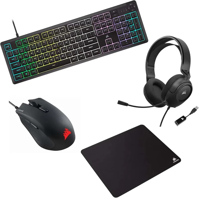Corsair K55 Core Tangentbord Harley RGB Pro Mouse HS35 v2 Surroundhörlurar MM100 musmatta Bundle