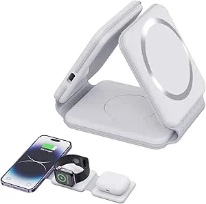 Mag-Safe trådlös laddare, 3-i-1 induktiv laddningsstation vikbar för Apple Watch och i-Phone, trådlös laddare kompatibel med Apple Watch10/9/8/7, i-Phone16/15/14/13/12, A