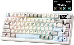 YUNZII B75 PRO MAX trådlöst mekaniskt tangentbord, 75 % layout vitskärm och vred, anpassad hotswap-packning, krämiga förlubade strömbrytare, Bluetooth