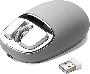 YUNZII C1 trådlös mus i silikon, 4800 DPI optisk spårning, 6 justeringsnivåer, Tri-Mode 2,4 G/USB-C/Bluetooth-mus, anpassa möss för bärbar dator, dator, iPad, MacBook (grå silver)