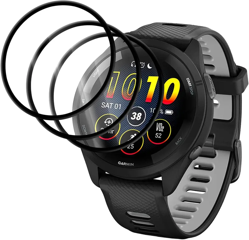 NineXuan 3-pack skyddsfilm för Garmin Forerunner 165/265/265S/970 skärmskydd, 9H hårdhet, HD klar, bubbelfri, repfri, härdad film (Forerunner 265S)