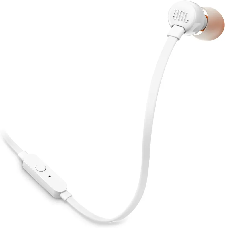JBL TUNE160 in-ear hörlurar pack JBL Pure Bass låter till en liten ultraportabel plats, vilket gör dem perfekta för daglig användning, vita