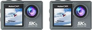 Uikdjgu 2X 5K 30FPS Actionkamera med Wifi-Fjärrkontroll