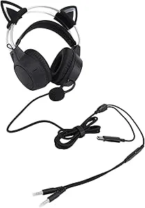 Generic Justerbara Cat Ear-spelhörlurar med RGB-ljus, Surroundljud och Bekväm Design för One-spelare