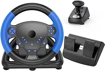 PUSOKEI 135 Graders Racinghjul, Dubbelmotorkraftåterkopplingsratt med Pedaler och Växel, för PC, Spelkonsol, Smart TV