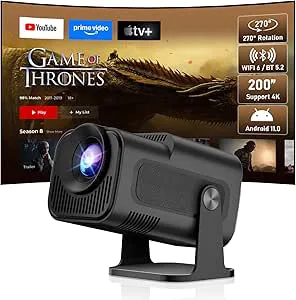 ZDSSY Miniprojektor 4k 1080P stöd, miniprojektor bärbar med WiFi6 BT5.4, bärbar video, smart projektor, automatisk korrigering och manuell Fokus, hemmabio, kompatibel med PC/TV-stick/USB/PS5, svart