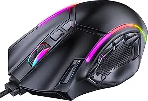 Lazmin112 Spelmus, 12 Programmerbara Knappar RGB-lampor 12800DPI Ergonomisk Design, med 1,8 M Flätad Kabel, för Bärbar Dator