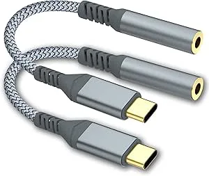 USB-C till 3,5 mm hörlursuttag, typ-C till 3,5 mm hörlurar AUX digital ljudadapter, kompatibel med iPhone 16/15 Pro/Pro Max, Samsung Galaxy, iPad Pro, Xiaomi och andra typ-C-enheter (2 st)