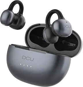 DCU TECNOLOGIC Trådlösa AirClip-hörlurar, Bluetooth 6.0, Open-Ear med Clip-design, 20 timmars uppspelning, handsfree (grå)
