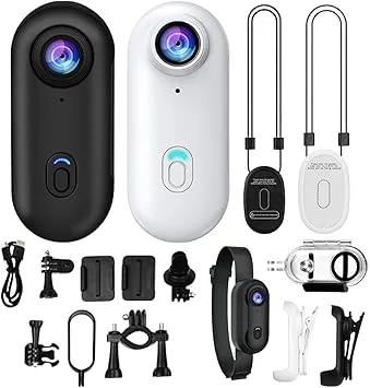 Tum-actionkamera, 360-graders roterbar lins, bärbar halsband minikamera, mini actionkamera, handsfree videoinspelning, för sport, vlogging, resor, van