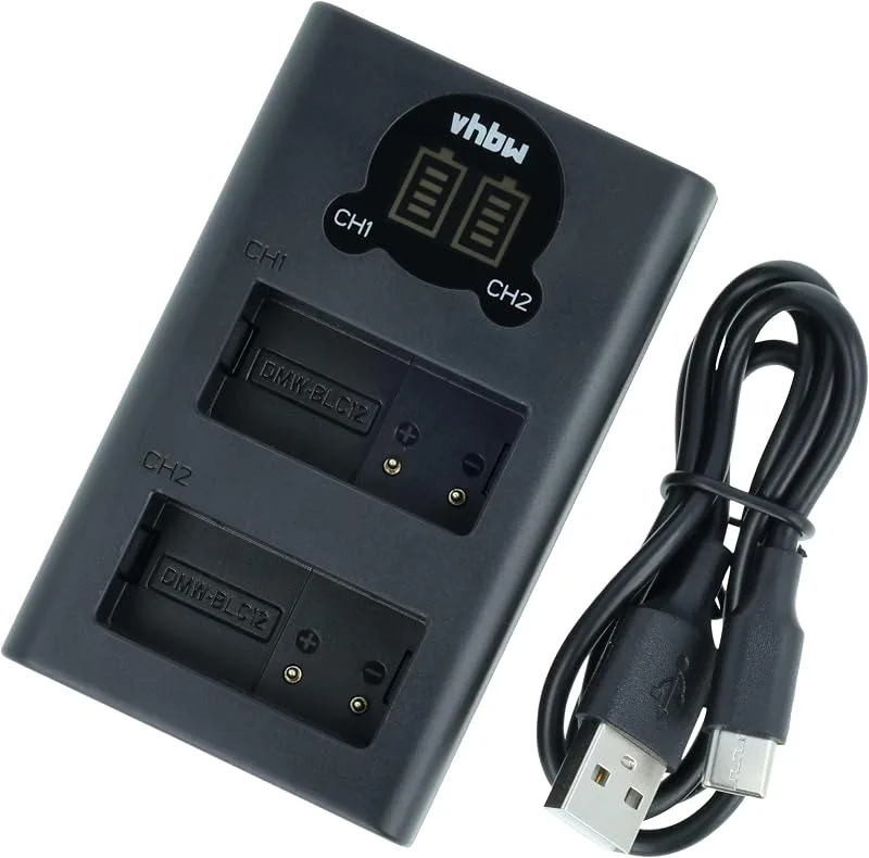 vhbw Micro USB-laddare + USB-C dubbel kompatibel med Panasonic Lumix FZ-2000, DMC-GX8KBODY-kamera + USB-C-kabel + LED