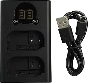 vhbw Micro-USB + Dual USB-C laddare kompatibel med Panasonic DMW-BLK22, DMW-BLK22E kamera + Micro USB-kabel + LED