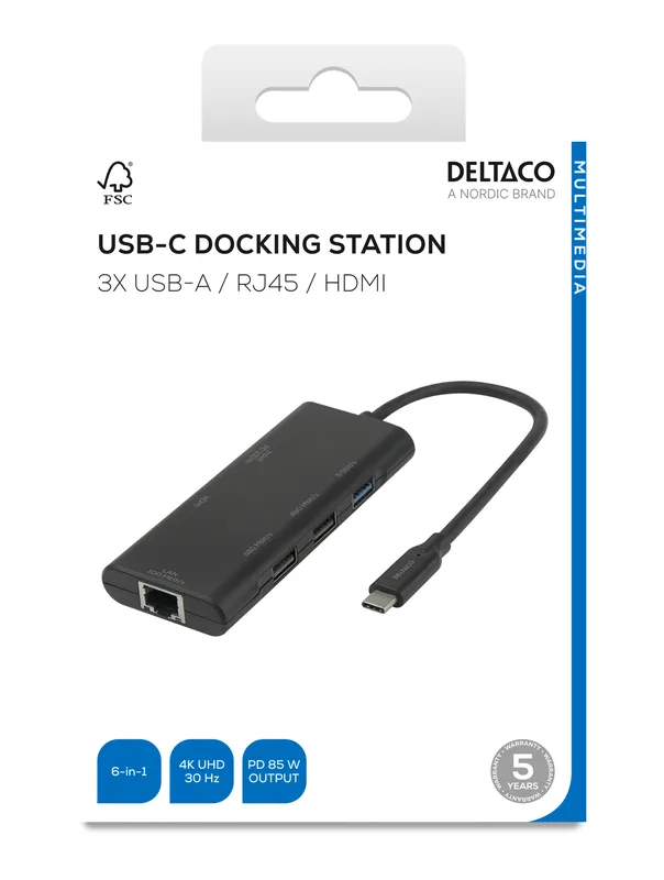 DELTACO dockningsstation USB-C HDMI