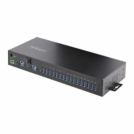 StarTech.com 16-Port Industrial USB 5Gbps Hub with Power Adapter, Metal Enclosure, Mountable, ESD Pr