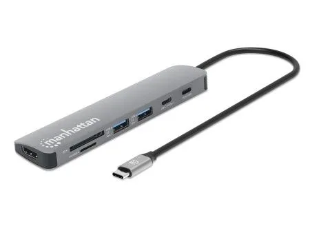 Manhattan 190442, Kabel, USB 3.2 Gen 1 (3.1 Gen 1) Type-C, 100 W, Grå, Space Grey, MicroSD (TransFlash), SD