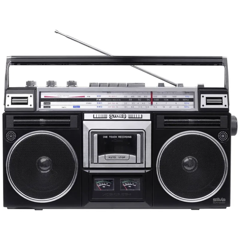 Kassettradio Silva Schneider PCR 1980 FM, AM, HF Inspelningsfunktion, inkl. mikrofon Svart
