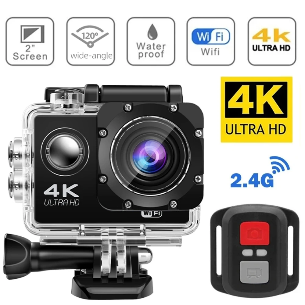 Actionkameror Action kamera ultra HD 4K / 3 0fps wifi 2.0 "170d undervattensvattentät hjälm videoinspelning av kameror Sportkamera Flera fotografering