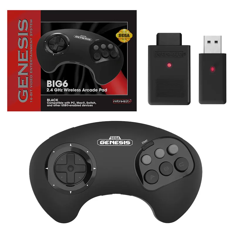 Retro-Bit BIG6 2.4 GHz SEGA Mega Drive Wireless Arcade Controller Pad