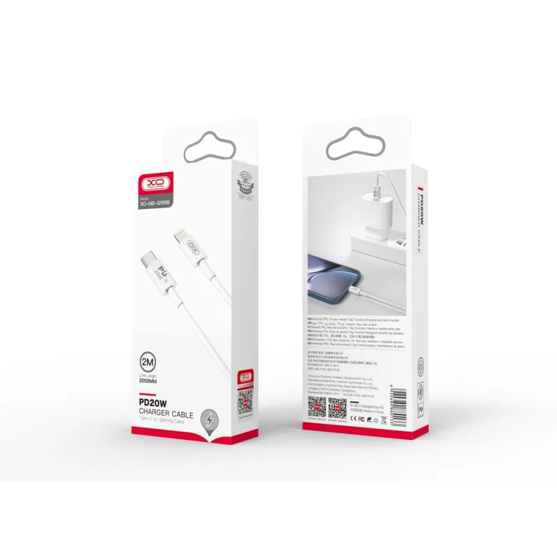 Xo USB-C till Lightning kabel 20W 2m PD NB-Q189B