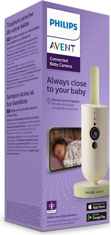 Philips Avent ansluten babykamera, privat och säker kryptering, med app, ljud, x2 zoom, mörkerseende, VOX, äkta samtalsfunktion, vaggvisor och bakgrun