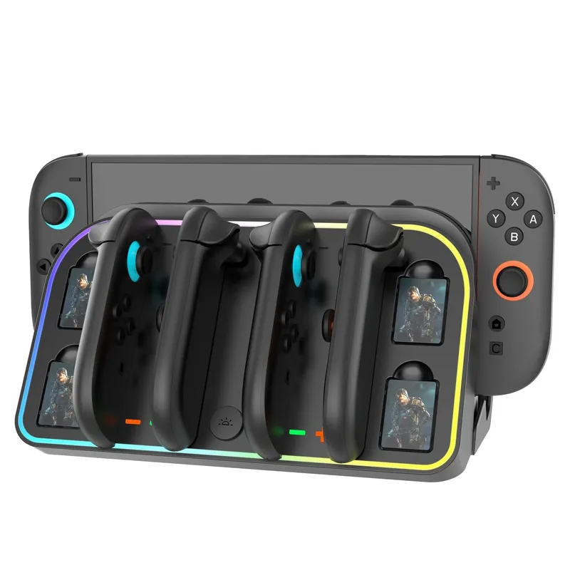 Charging Dock Station för för Switch 2 för Controller med 4 Game Card Slots laddningsdocka w/laddningssladdar Charger Stand Station för Joy-Con-laddni