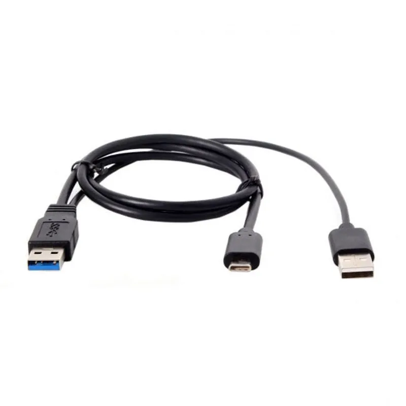 NFHK Typ-C USB-C till USB 3.0 hane USB 2.0 Dual Power Data Y-kabel för bärbar dator hårddisk