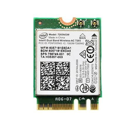 Intel Dual Band Wireless-AC 7265+BT M.2 Internt WLAN/Bluetooth 867Mbit/s nätverkskort och nätverksadapter (trådlös, M.2, WLAN/Bluetooth, 867 Mbit/s, 5