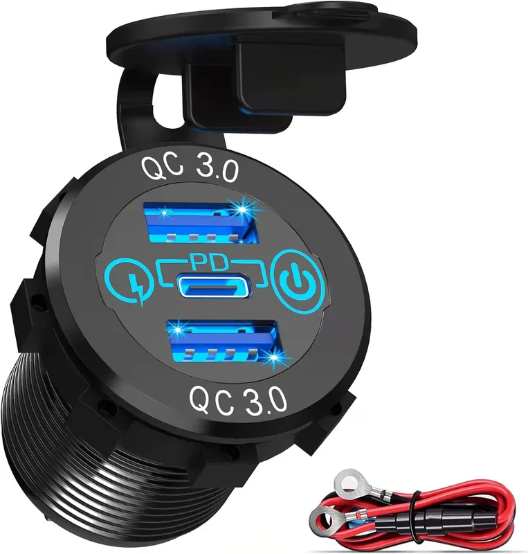 USB-uttag 12 V lättviktsmontering PD USB C 30 W och QC 3.0 18 W bilportar