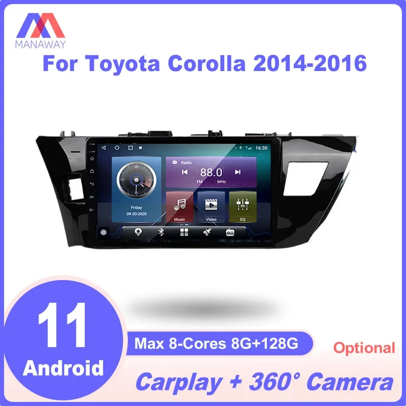 Android 11 9 Tums Pekskärmsradio För Toyota Corolla 2014-2016