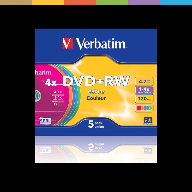 Verbatim 43297 DVD+RW 4x icke-utskrivbara färger slimmat fodral