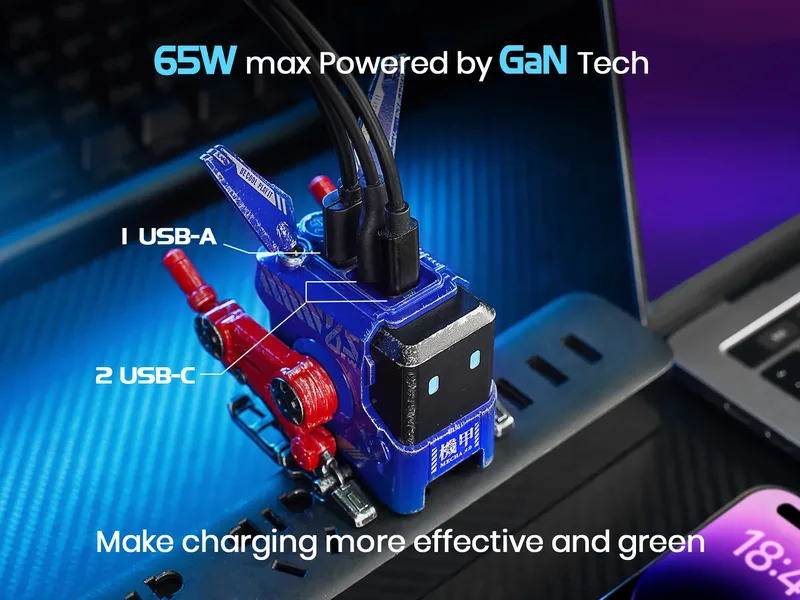 GravaStar Alpha 65W GaN snabbladdare, 3-portars snabbladdare med flera uttag för resor