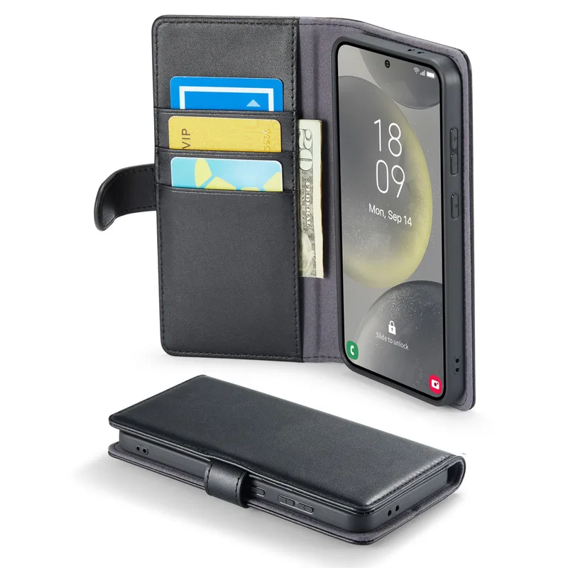 RankOne Flip-läderfodral mobilskal för Samsung Galaxy S24 (6,2 tum) svart