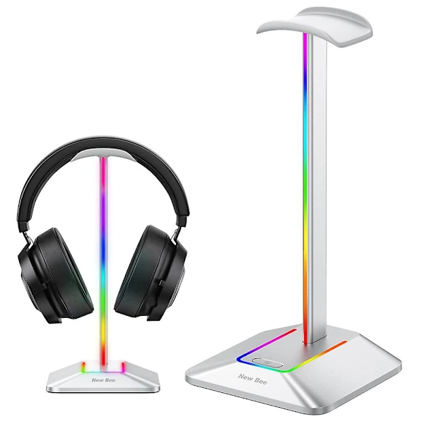 Hörlursstativ RGB med USB-laddare spelheadset hållare hängare med 3 USB-laddningsportar, laddningsstation och 2 Prong AC outlet Power Strips 8 RGB-lju