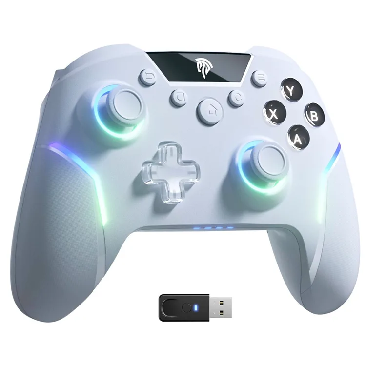 2,4G Trådlös Spelkontroll, Dual Vibration BT PC-spelkontroller med Hall Effect Triggers och RGB-belysning för Android OS X Wins, Anpassningsbar Via Mobilapp (Vit)