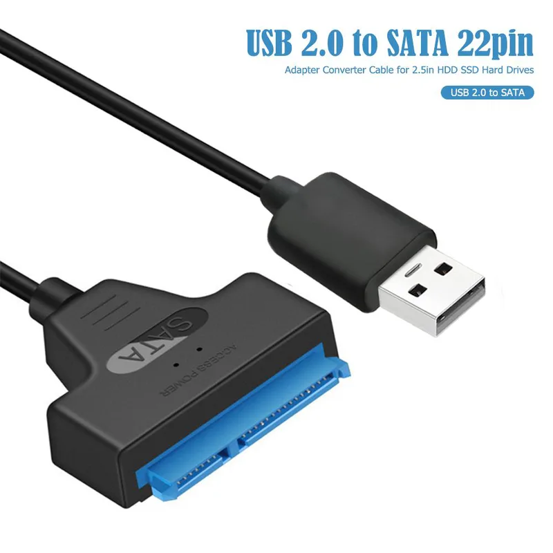 USB 2.0 till SATA 22-stifts adapter-omvandlarkabel för 2,5-tums HDD-hårddiskar